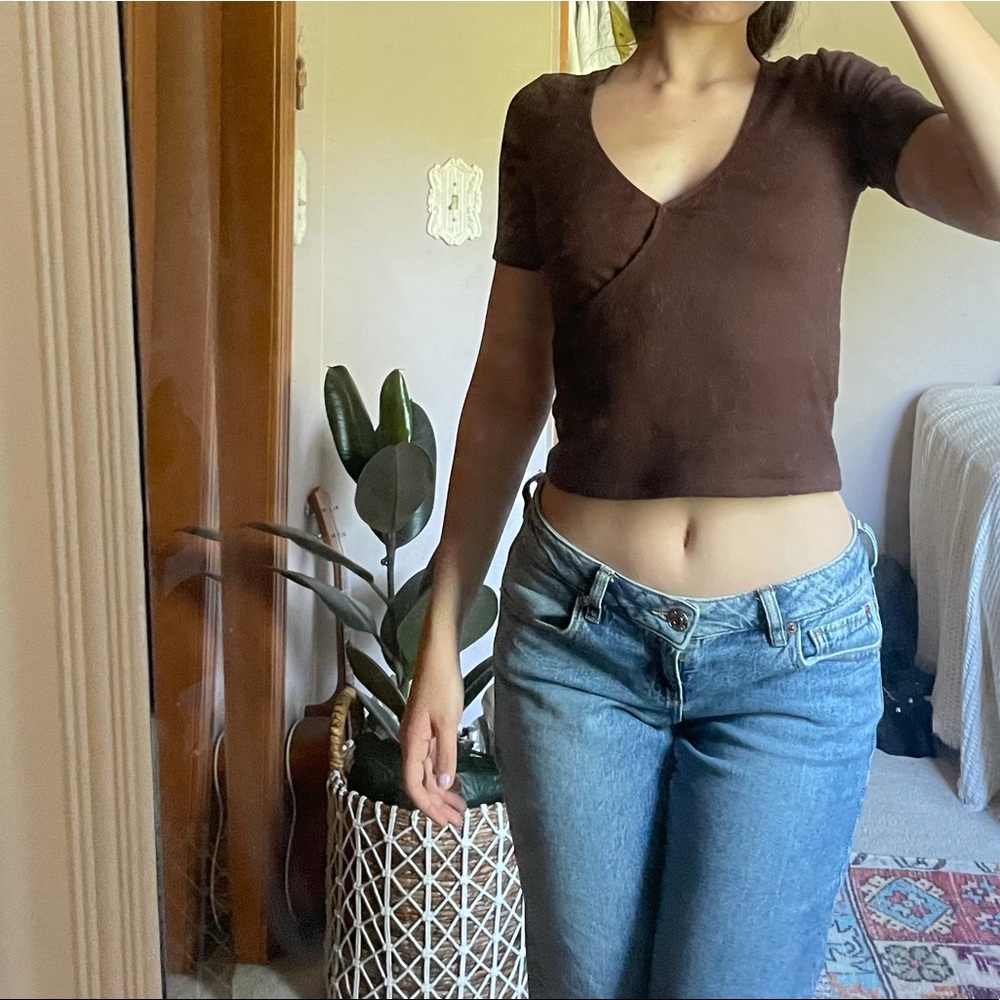 brown crossover sweater top